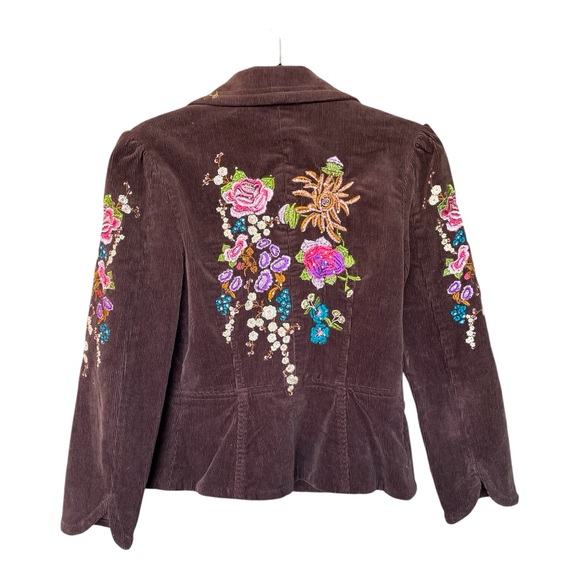 True Meaning Brown Floral Embroidered/embellished Size 2 Jacket - Picture 2 of 10